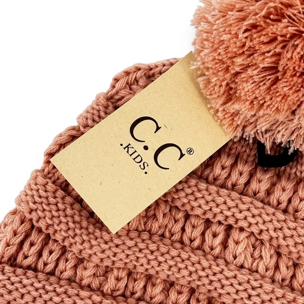 C.C. Kids Indie Pink Solid Knit Pom Knit Sweater Beanie Cap Hat Girls